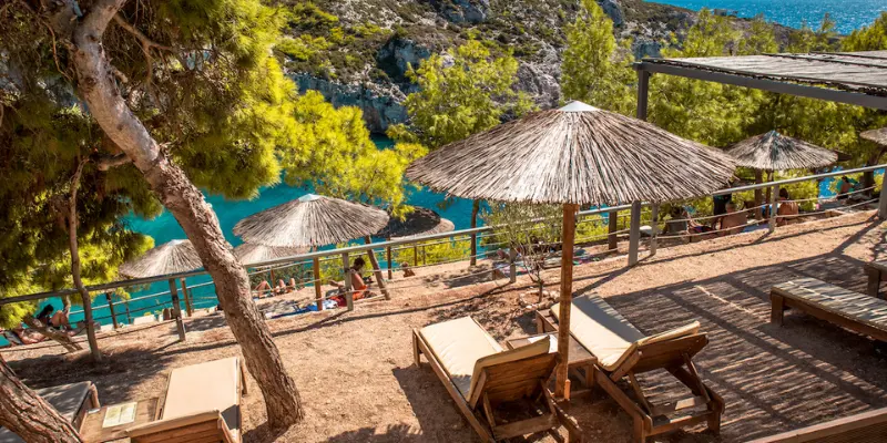 View from Porto Limnionas Tavern on Limnionas Beach, Zakynthos Island