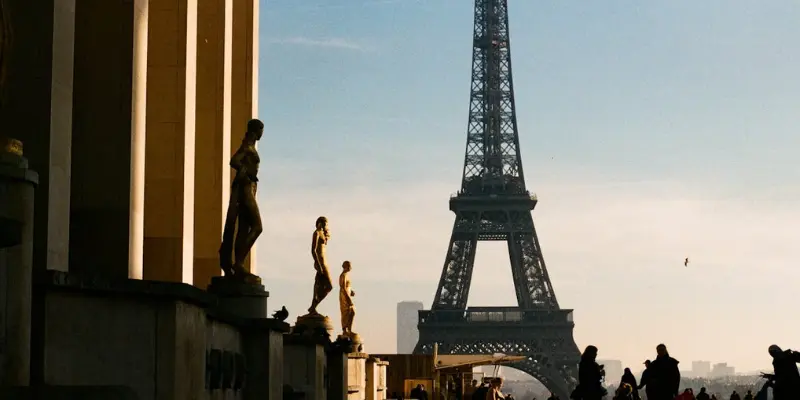 a scenic view of the Eiffel Tower from the Trocadéro Gardens in Paris, France