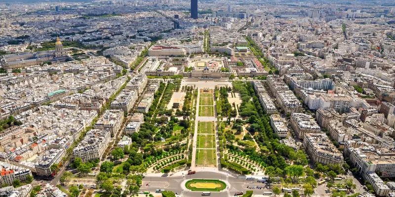 aerial view of the Champ de Mars park
