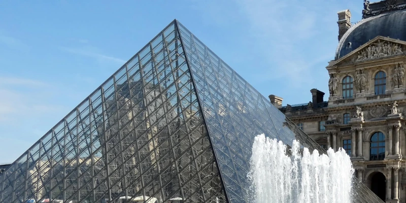 the iconic Louvre Pyramid in Paris, France